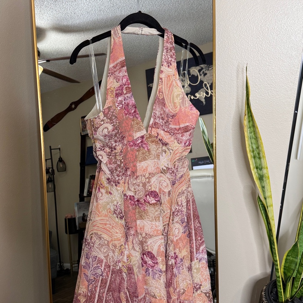 House of CB 'Solada' paisley patchwork print georgette halter sundress nwot - Picture 7 of 10